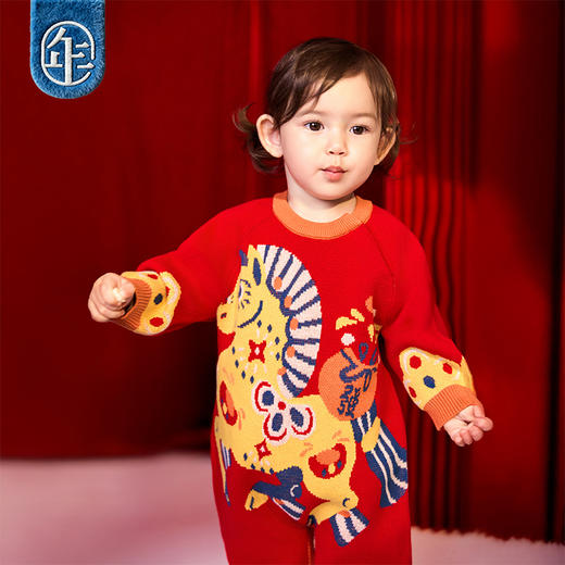 年衣婴童毛衣哈衣爬服冬款宝宝男女童针织衫中式新年马上平安婴童毛衣 商品图1