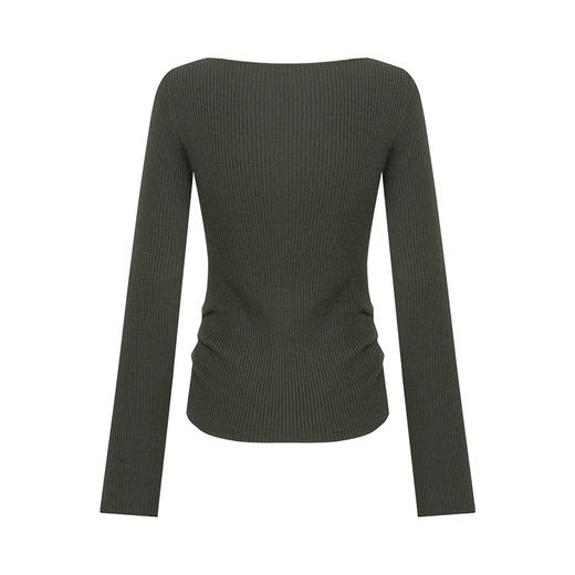 【2件9折】【Petit Bari】(多色)气质一字肩褶皱收腰修身针织衫上衣 商品图7