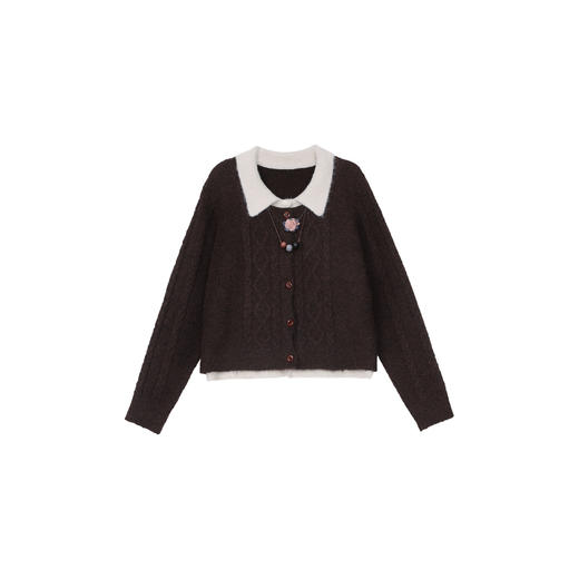 鹿向南 [秋季重现] 秋季新款韩系气质减龄通勤假两件咖色毛衣女DYL662199 商品图1