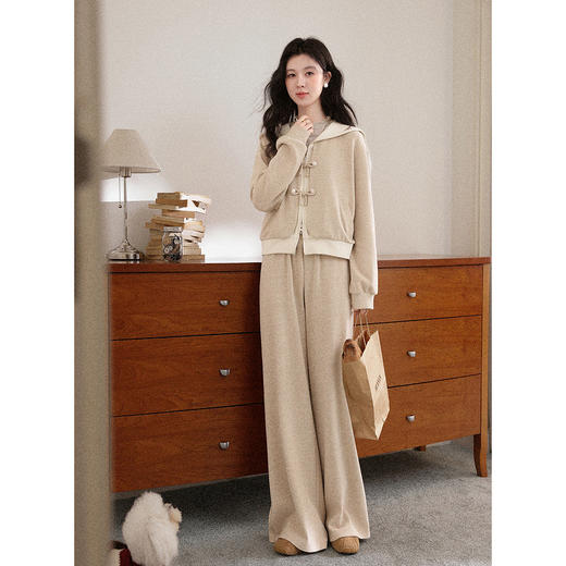 鹿向南「慵懒手账」燕麦色一整套ootd穿搭女秋冬假两件卫衣阔腿裤 商品图3