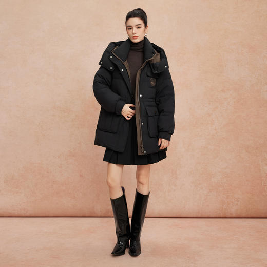 QR009斯尔丽25新款冬季连帽一手长款休闲宽松加厚90绒时尚减龄羽绒服 商品图3