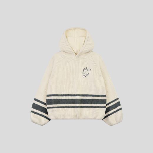 GOODBAI冬季新款加厚保暖连帽撞色毛衣外套 商品图1