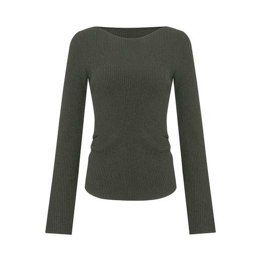 【2件9折】【Petit Bari】(多色)气质一字肩褶皱收腰修身针织衫上衣 商品图5