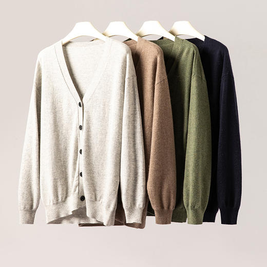 旷野之风~100山羊绒针织开衫男V领宽松休闲纯色外套CYR25158 商品图2
