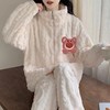 珊瑚绒睡衣女春秋冬季加厚保暖可爱法兰绒家居服公主风套装粉熊 商品缩略图0