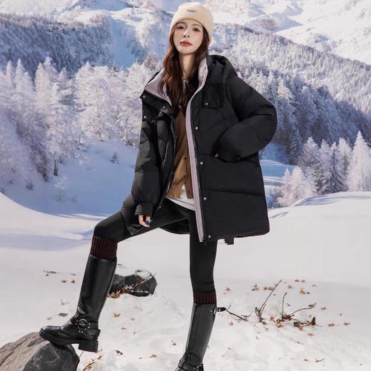 新国标90白鸭绒加肥加大码胖mm200斤中长款撞色拼接羽绒服女2504 商品图2