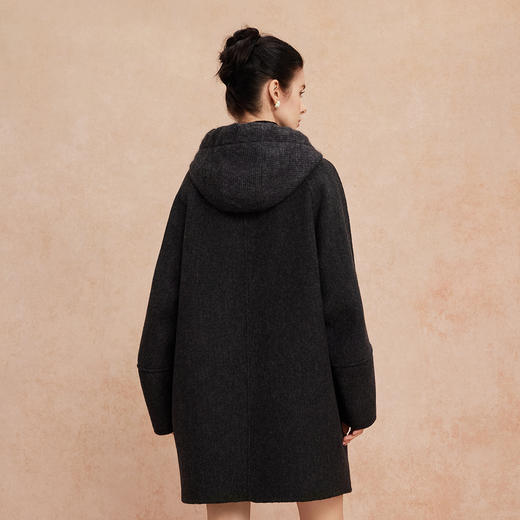 QH963斯尔丽25新款老钱松弛感针织帽兜宽松显瘦时尚减龄双面呢大衣 商品图6