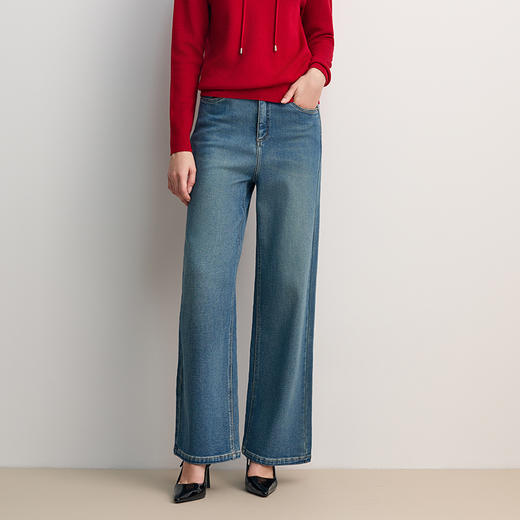 EITIE爱特爱复古牛仔直筒下摆微喇阔腿通勤时尚百搭长裤8505201 商品图3