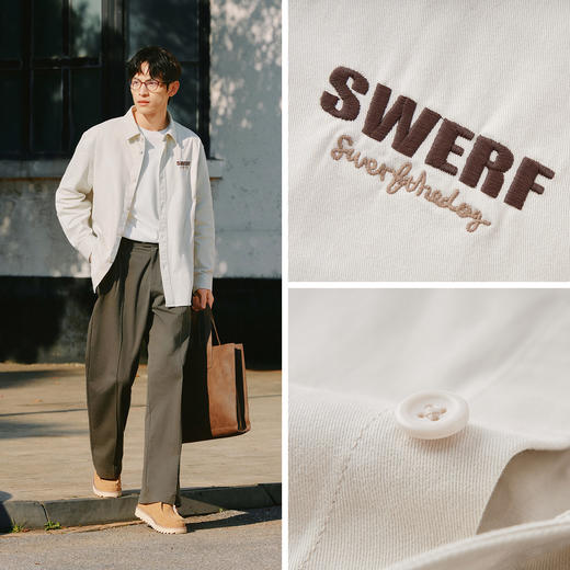 森马斯沃夫小狗联名长袖衬衫男春季前胸字母刺绣上衣宽松休闲百搭 商品图2