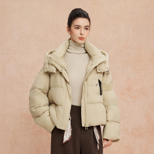 QR002斯尔丽25新款冬季连帽短款休闲面包服宽松加厚90绒时尚减龄羽绒服 商品图4