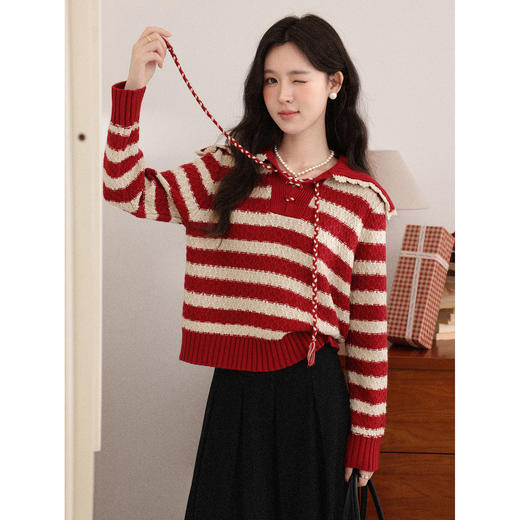 鹿向南「红酒微醺」圣诞红色毛衣女秋冬高级设计感短款针织衫上衣 商品图0