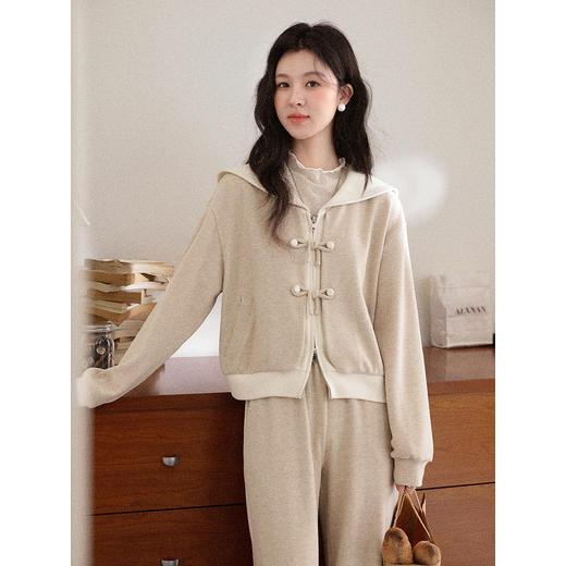 鹿向南「慵懒手账」燕麦色一整套ootd穿搭女秋冬假两件卫衣阔腿裤 商品图2
