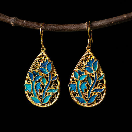 【林栖设计小店】孔雀羽毛耳环仿点翠2026早春新款复古耳饰女2961232 商品图0