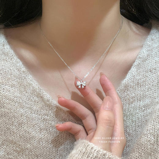 【眷恋蝴蝶】S999纯银爱心锆石蝴蝶结项链【YXS-A4792】 商品图3
