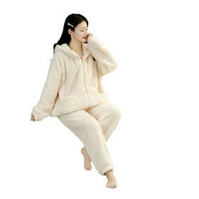 情侣睡衣冬季女生珊瑚绒加厚翻领拉链款女家居服套装保暖慵懒风