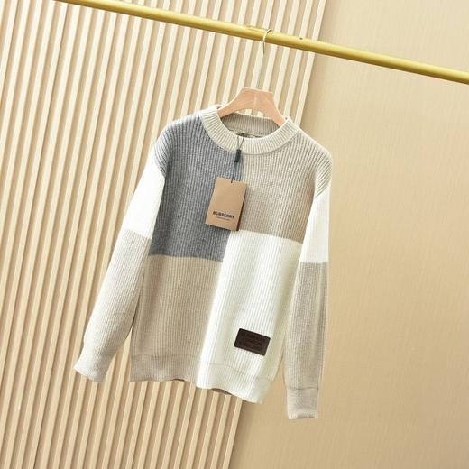 芭宝莉2025秋冬男士专柜新品格子圆领拼接毛衣 男女同款 商品图3