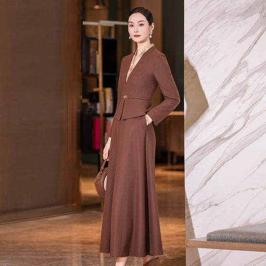 YBY 561H03毛呢连衣裙拼接羊毛气质假两件修身显瘦时尚大摆裙 商品图2