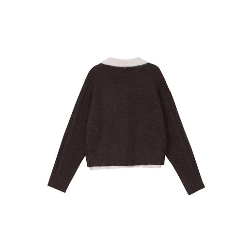 鹿向南 [秋季重现] 秋季新款韩系气质减龄通勤假两件咖色毛衣女DYL662199 商品图2