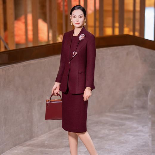 YBY 938C46毛呢套装裙气质长袖羊毛连衣裙两件套 商品图1