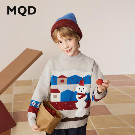 【MQD】【拜年服】男童冬季卡通雪人保暖亲肤半高领毛衣 商品图0
