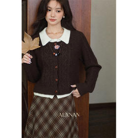 鹿向南 [秋季重现] 秋季新款韩系气质减龄通勤假两件咖色毛衣女DYL662199