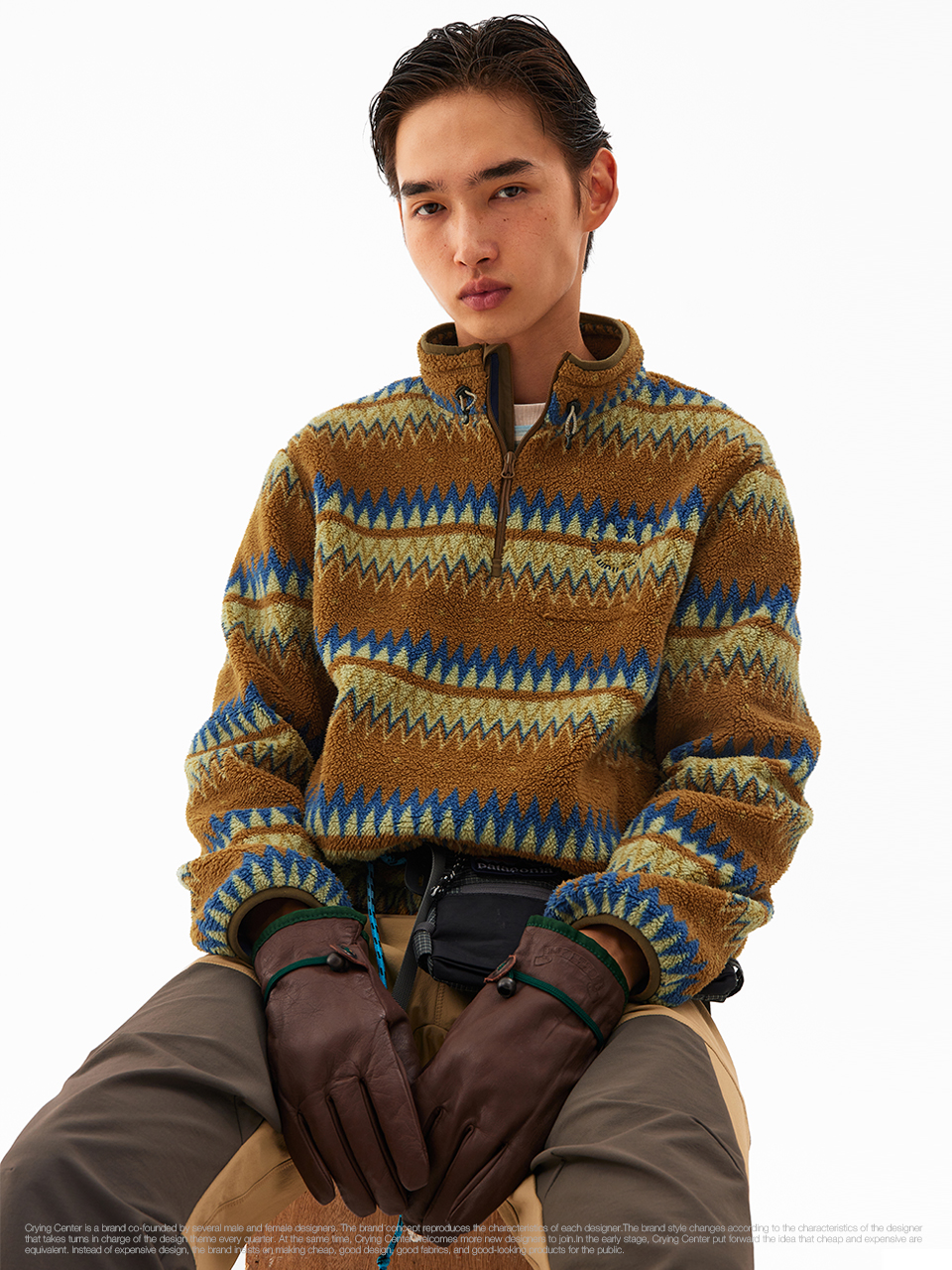 CryingCenter 循环图案摇粒绒立领抽绳套头卫衣 哭喊中心