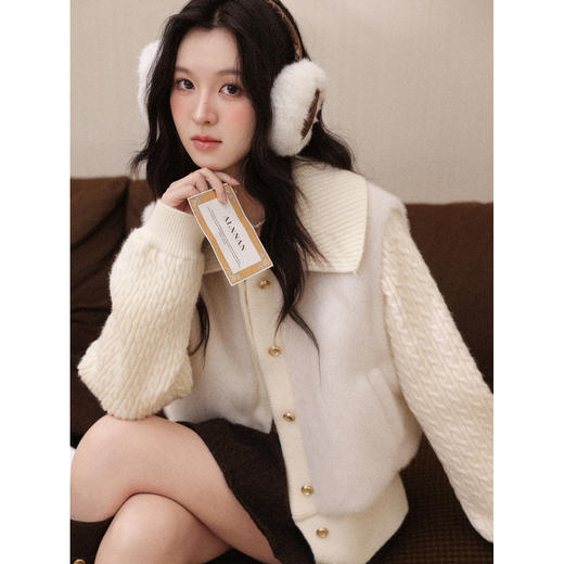 鹿向南「暖绒映雪」米白色短外套秋冬季小众设计感拼接百搭上衣女 商品图4