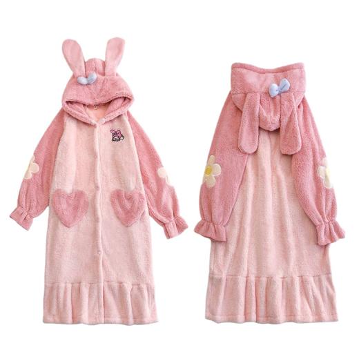 秋冬可爱珊瑚绒加厚兔子睡衣女2026年新款冬季网红睡裙法兰绒睡袍 商品图4