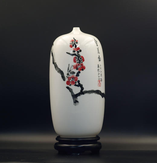 普陀山书院“禅悦”手绘白瓷梅瓶 花卉系列 商品图1