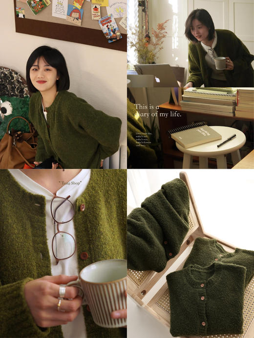 苔藓绿复古毛衣巨显白超治愈绿野仙踪羊毛开衫 商品图5