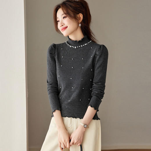 CC 2225半高领钉珠针织衫修身毛衣上衣 商品图2