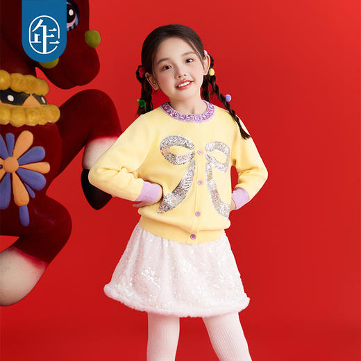 年衣童装儿童针织开衫冬季新品女童毛织开衫外套摩登时代针织开衫 商品图3