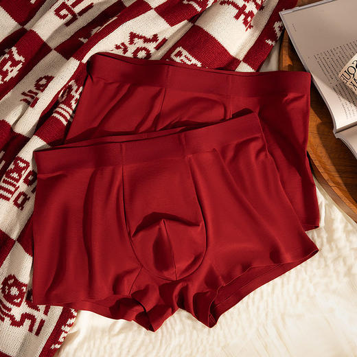 XN-ML886  【1条】新款本命年大红色男士内裤莫代尔无痕平角裤男生内裤短裤 商品图2