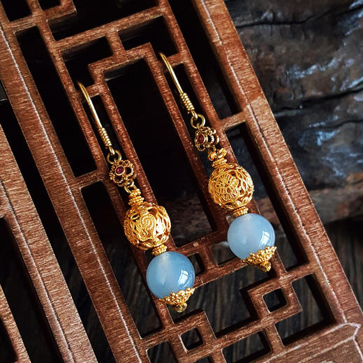 【天然正品】A货翡翠AU750黄金镶天然细腻冰种紫罗兰约8.2MM翡翠圆珠耳坠44.2*8.2*8.2MM（皆取最大值）女士 091225XY08 商品图5