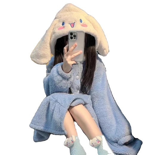 珊瑚绒睡衣卡通睡袍2026新款女冬季天浴袍加厚长款加绒睡裙萌趣 商品图4