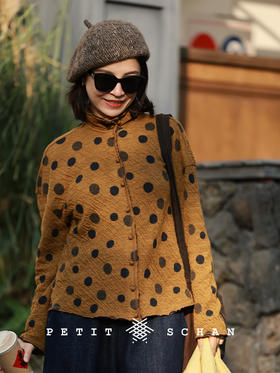 PETIT SCHAN小闪 CLO#989 A buoyant balloon 轻气球 进口羊毛棉波点提花立领翻领两穿开衫衬衫