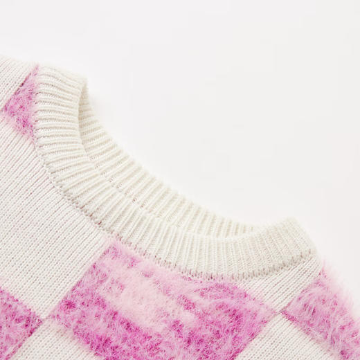 【MQD】冬季女大童棋盘格休闲保暖套头毛衣 商品图2