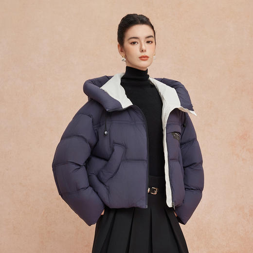 QR006斯尔丽25新款冬季连帽短款休闲面包服宽松加厚90绒时尚减龄羽绒服 商品图0