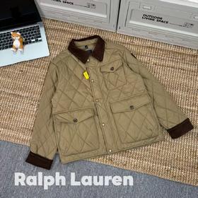 啦夫劳伦经典老钱风工装菱格复古棉服夹克外套