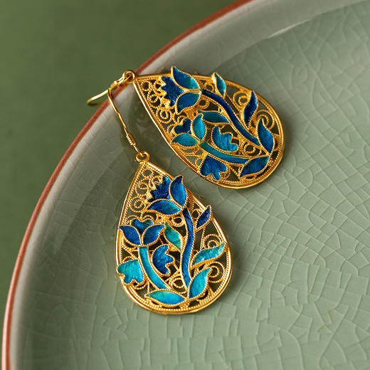 【林栖设计小店】孔雀羽毛耳环仿点翠2026早春新款复古耳饰女2961232 商品图1