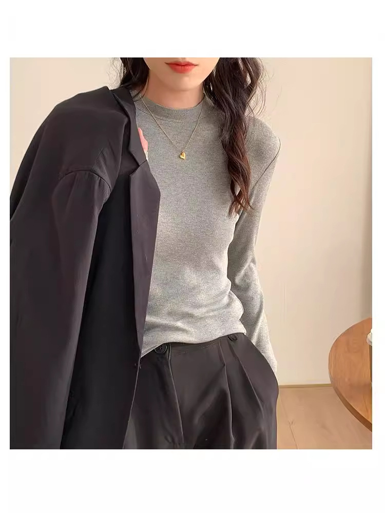 【弹性自如活动无束❗️亲肤舒适柔软百搭】小立领老板娘同款内搭纯色纯棉半高领纯欲纯色打底衫针织衫袖t恤。jb