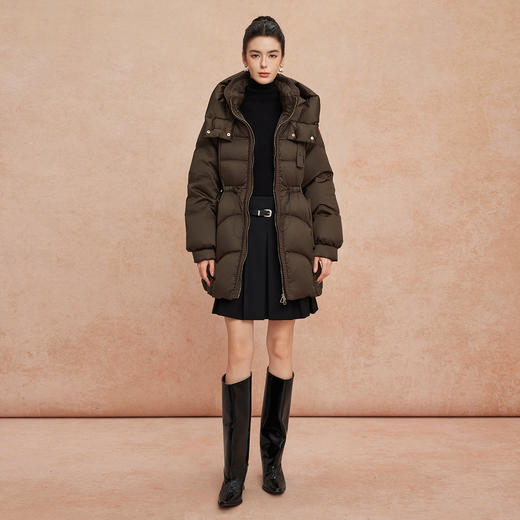 QR004斯尔丽2025冬季新款连帽腰间抽绳显瘦加厚宽松休闲一手长羽绒服 商品图3