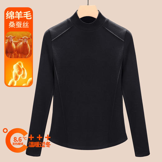 「自j」全新升级【铂金会员119/天猫159/差价40】(05534)洛诗琳新款半高领打底衫2025秋冬加绒含蚕丝羊毛保暖上衣 商品图4