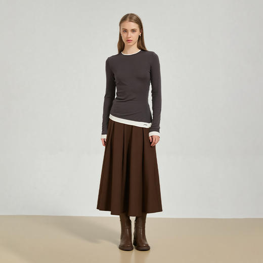 【2件9折】【Petit Bari】(多色)百搭经典压褶磨毛A字半身裙 商品图1