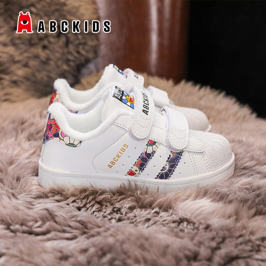 【清仓59.9】Abckids贝壳头童鞋冬款二棉儿童小白鞋加绒保暖男童板鞋皮面防水女童学生休闲鞋26-37 商品图1