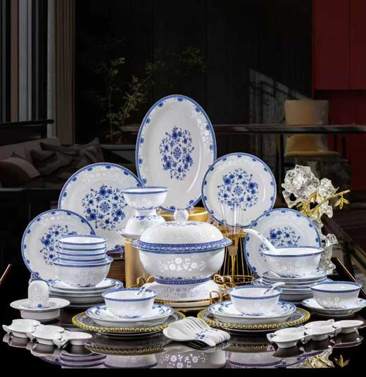 58头青花玲珑闭月羞花餐具套组 商品图0