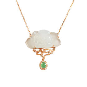 【天然正品】A货翡翠AU750精品玫瑰金镶钻镶天然冰种莲花造型翡翠（高贵，幸福）吊坠项链吊坠：32.1*28.5*6.8MM / 项链：42CM（长度可调节）女士 021225NJM17