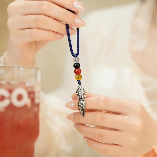 兰透哲 纯铜镀银大黑天威慑十方金刚橛挂件吊坠白铜镀s925银叠加做旧工艺 商品图3