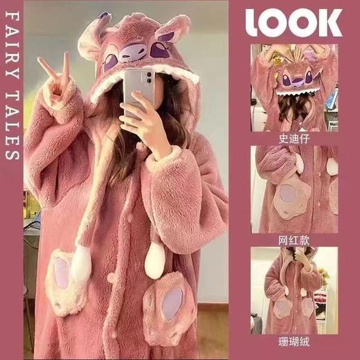 珊瑚绒卡通睡衣秋冬季甜美可爱女加厚加绒冬季情侣睡袍保暖长款 商品图3