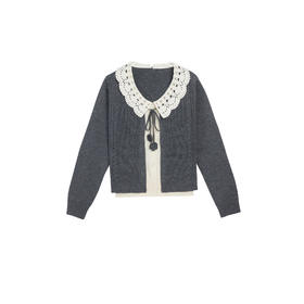 鹿向南【雨末别冬】新款韩系慵懒气质显白灰色假两件毛女秋DYL662174